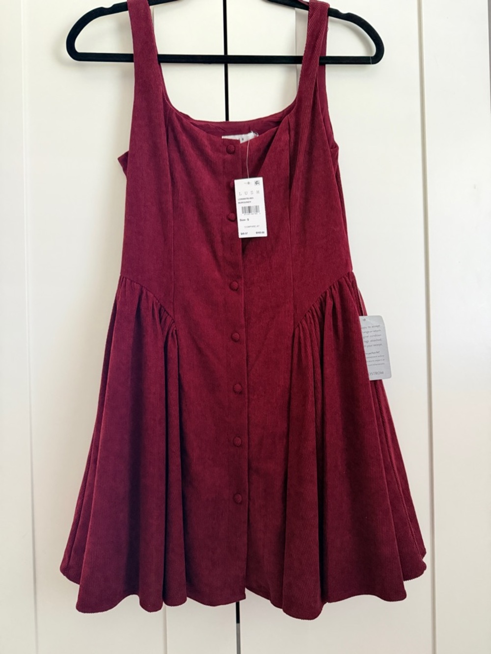 Lush Button-Front Corduroy Sundress in Deep Wine Red